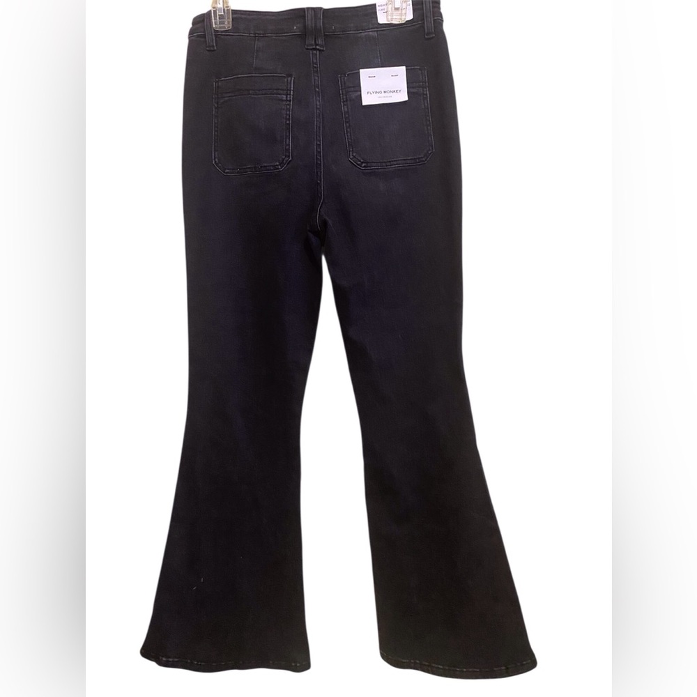 NWT Flying Monkey Black High Rise Flare Stretch Jean SZ 30 Patch Pockets Retro - Picture 6 of 13